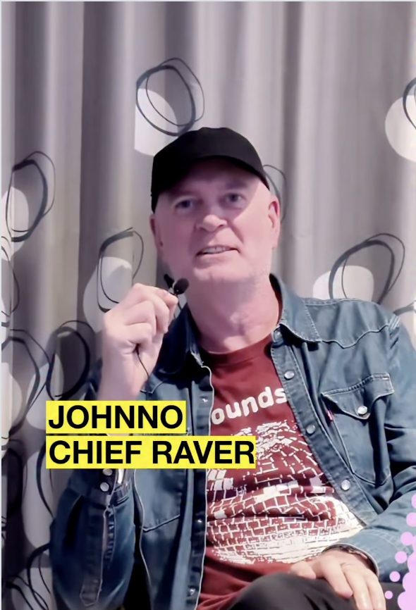 Johnno Burgess, Bugged Out co-founder, sharing memories to camera
