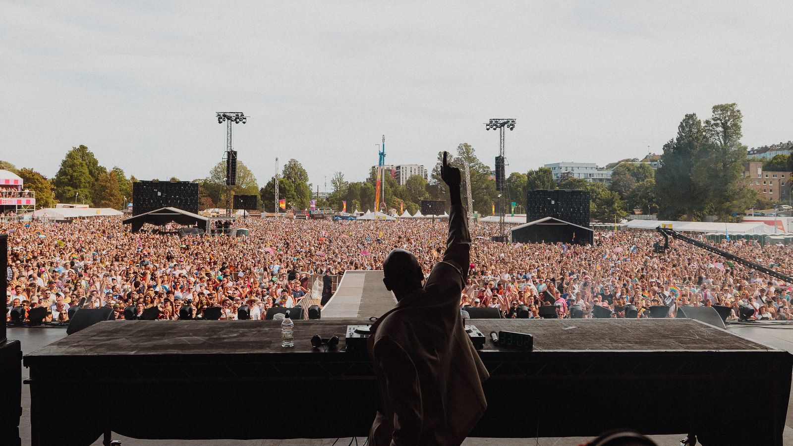 The main stage crowd at Pride on the Park 2026, seen from the stage